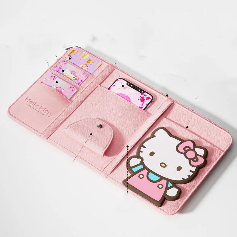 Cute Car Glasses Clip Hello Kitty Kawaii Anime Sun Visor Document Organizer Card Case Glasses Holder Toys for Girls Gift