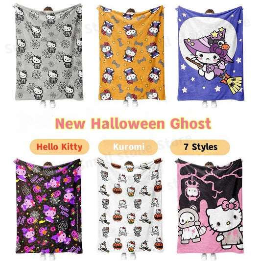 Hello Kitty Blanket Halloween Plush Ghost Cartoon Large Flannel Blanket New Cute Cotton Sofa Nap Bed Sheet Christmas Gift