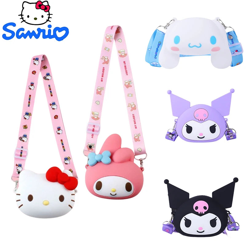 Kawaii Shoulder Bag Kuromi Silicone Bag Hello Kitty Messenger Bag My Melody Cinnamoroll Coin Purse Children's Toys Gift