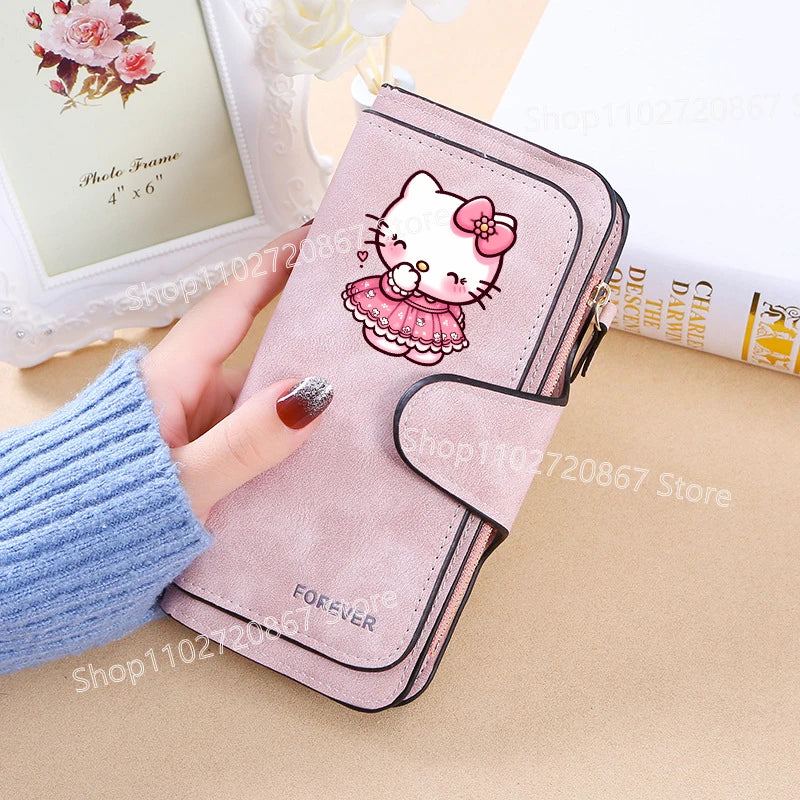 New Hello Kitty Wallet Women Anime Cartoon Fashion Multi-Card Slot Purse  Buckle Nubuck Material Two-color Fabric Wallets Gift