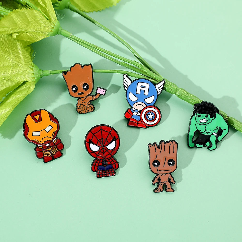 Creative Marvel Enamel Pins Superhero Metal Badge Spiderman Captain America Groot Hulk Iron Man Brooches Fashion Jewelry