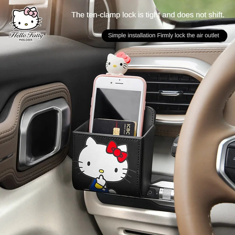 Kawaii KT Cat Car Air Outlet Storage Bag Hello Kitty Storage Box Multifunctional Auto Organizer Box Car Decor Accessories