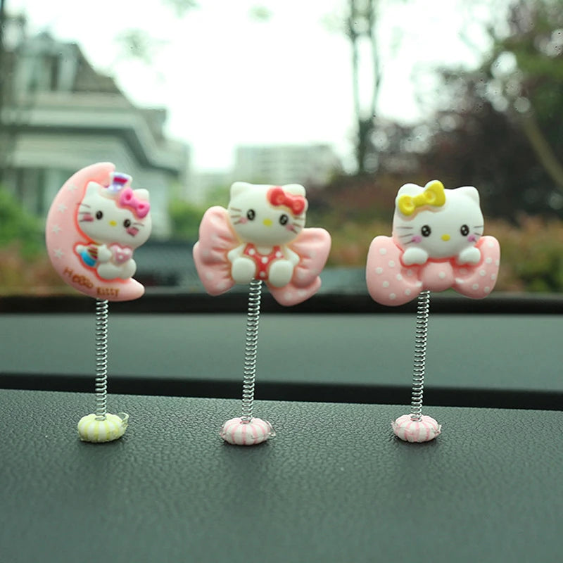 5PCS/Bag Cute Hello Kitty Car Shaking Head Ornaments Cat Auto Centre Console Dashboard Mirror Decorations Desk Accessories Gifts