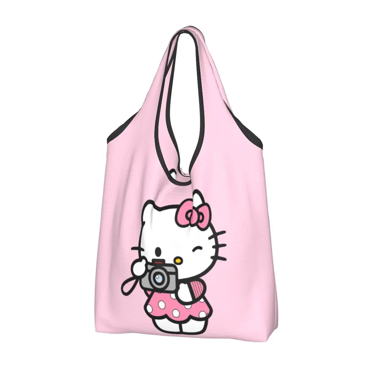 Custom Hello Kitty Groceries Shopping Bag Funny Shopper Shoulder Tote Bags Large Capacity Portable Handbag