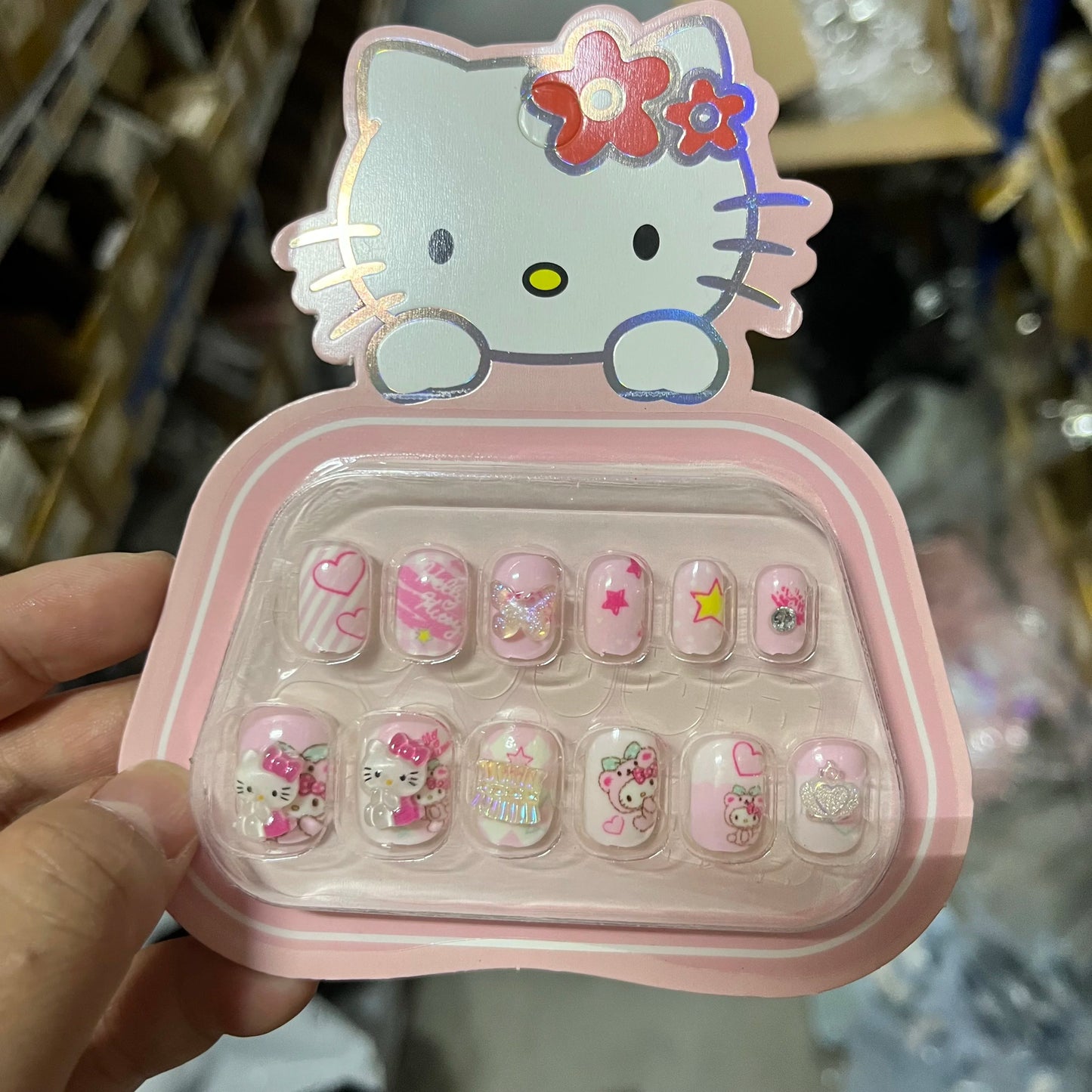 12 PCS Cartoon Sanrio Hello Kitty Kids Press on Nails Cute Kuromi  Cinnamoroll Kid DIY with Jelly Glue Nail Patch Girl Toy Gifts