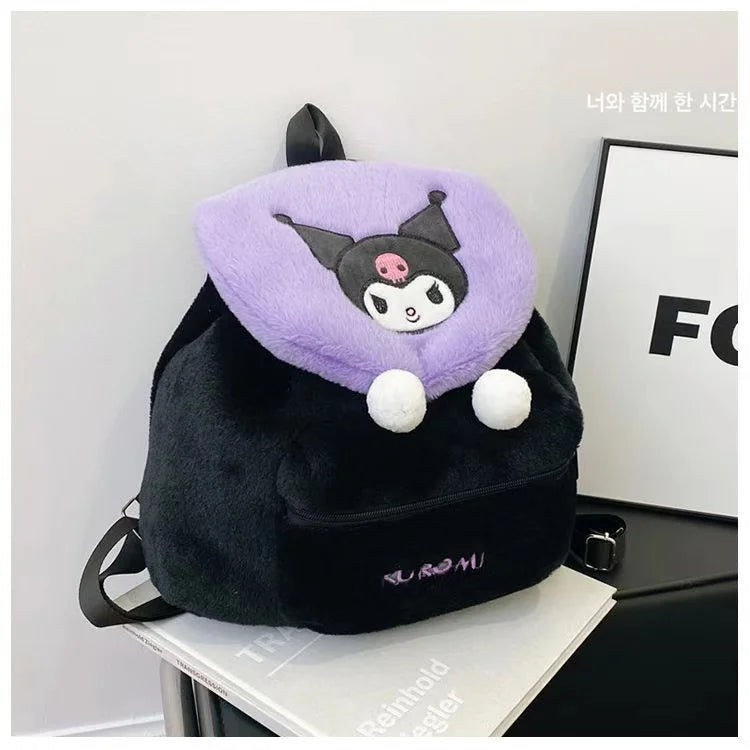 Cute Flip Cover New Autumn/Winter Shoulder Small Backpack Plush Kuromi Hello Kitty Large Capacity Sweet Backpack