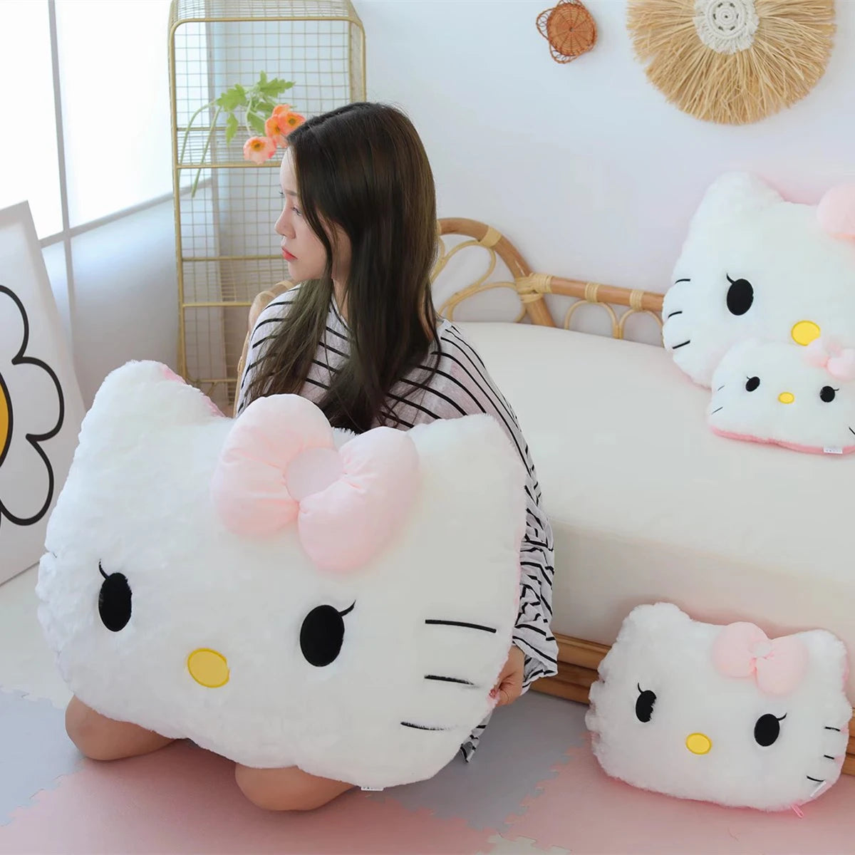 Hello Kitty Plush Toy Soft Cuddly Pillow Comfortable Back Cushion Sofa Decorative Pillow Hug Plushies Xmas Gifts For Girl