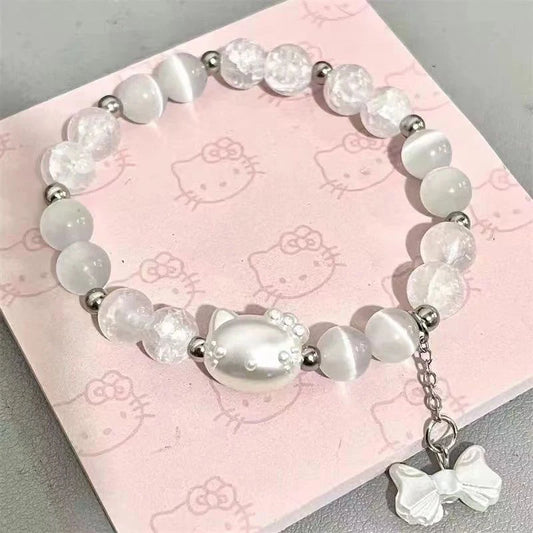 Cute Cartoon Sanrio Bow Hello Kitty Bracelet Jewelry Girly Heart Simple Sweet Beaded Bracelets Elegant Accessories Birthday Gift