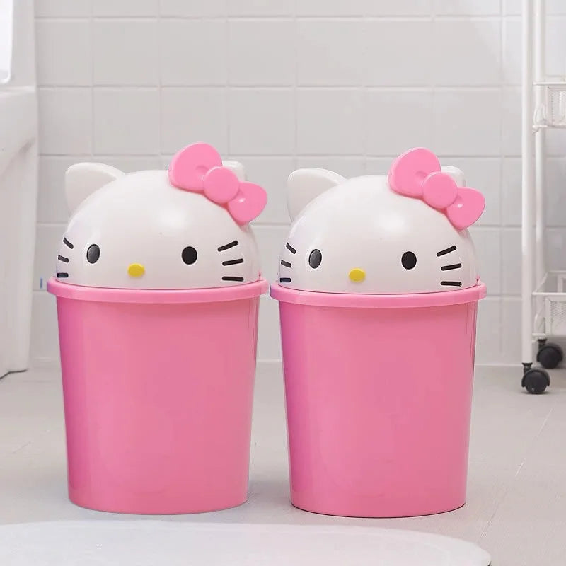 New Hello Kitty Home Bedroom Living Room Bathroom Kitchen Large Trash Can Small Kawaii Cartoon Adult Desk Trashes Can