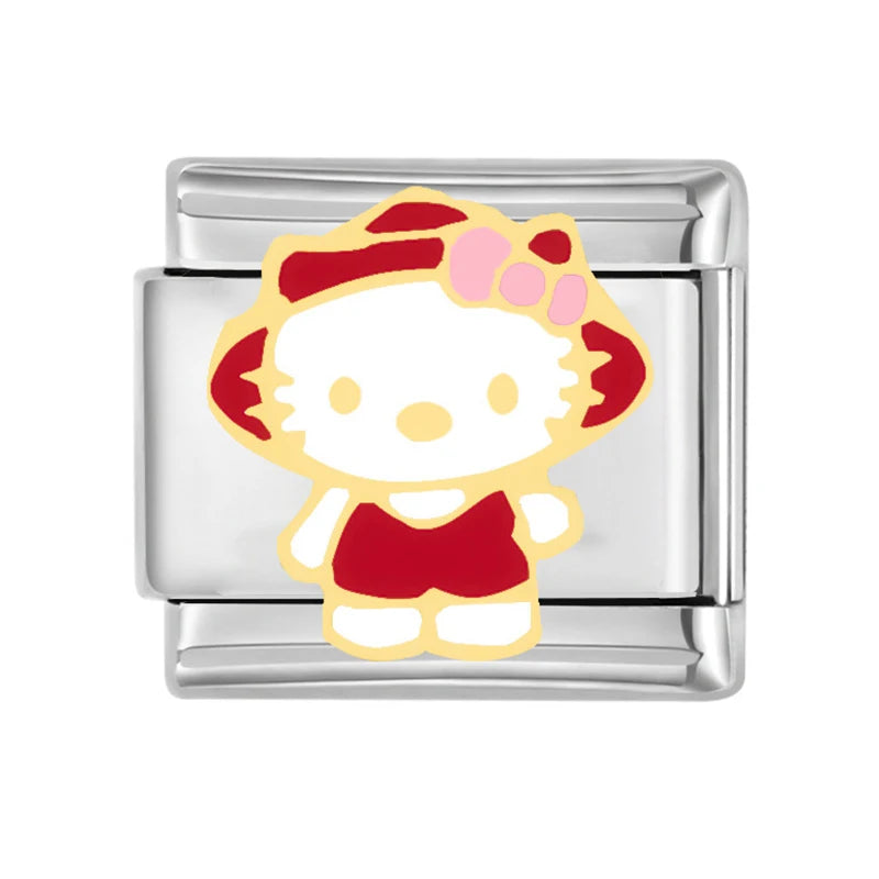 Hello Kitty Italian Links Charms Cute Cartoon KT Cat Beads Charm 9mm Stainless Steel Bracelet DIY Jewelry Making