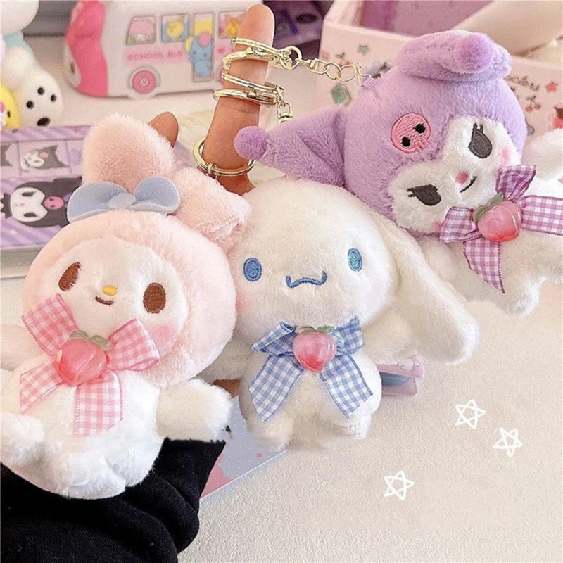 Kawaii Plush Keychain Toy Hello Kitty My Melody Kuromi Cinnamoroll Cartoon Student Backpack Pendant Decoration Girl Gifts