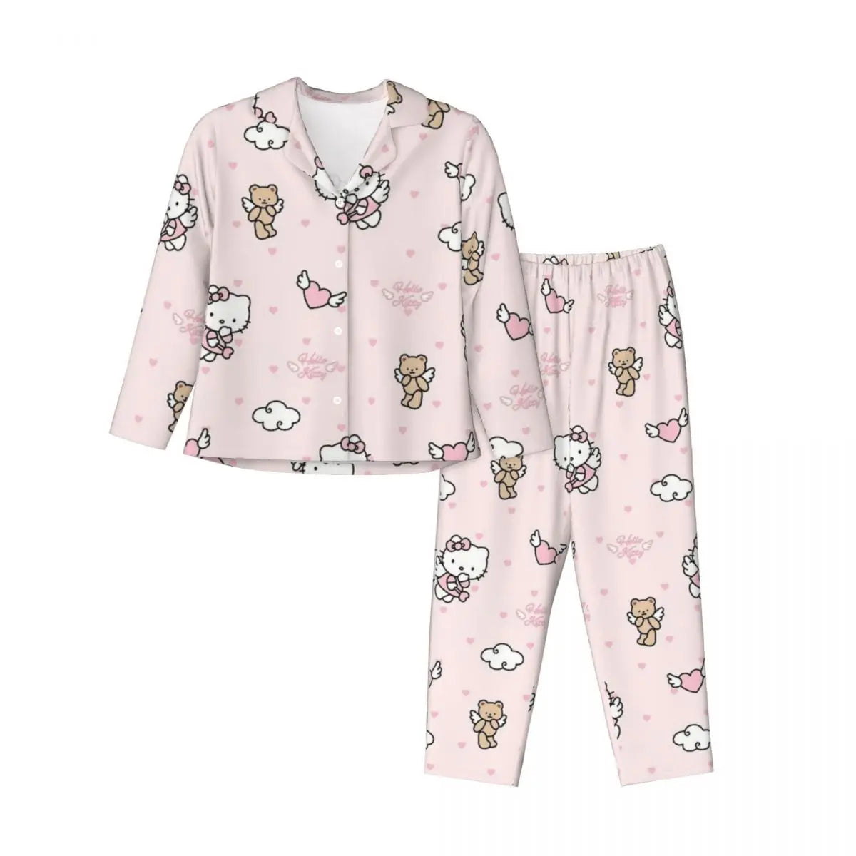 Cute Hello Kitty Women's Pajamas Set 2 Piece Set For Women Casual Long sleeve Suit