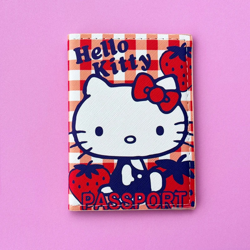 Cartoon HELLO KITTY Travel Passport Cover Wallet Unisex Business Multifunction Credit Card Purse Women's Organizer Passport Case