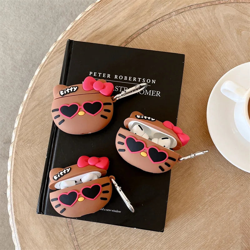 For Air pods Pro 2 Case, Love Sunglasses Brown Hello Kitty For Air pods 3 Case, Silicone Earphone Anime Cover For Air pods 1/2 Case