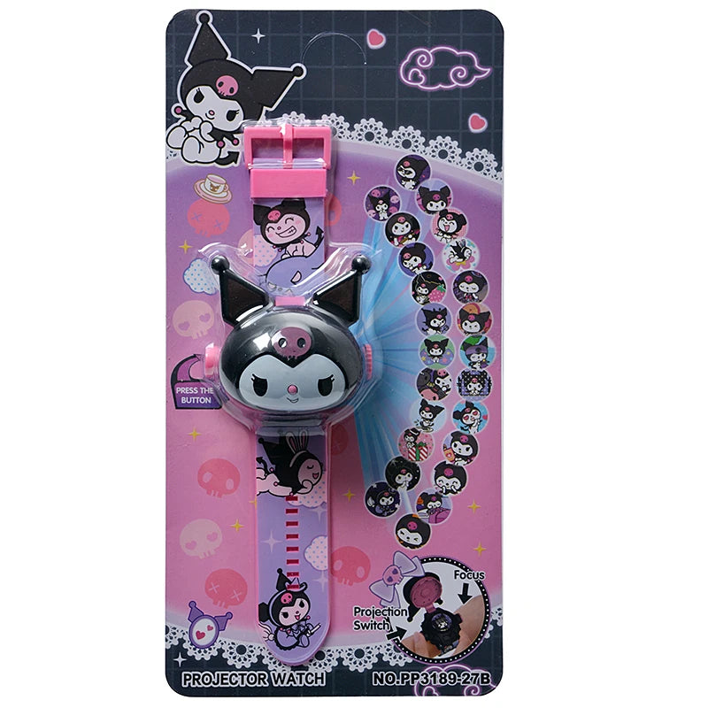 Hello Kitty Toys Set 24 Style 3D Projection Digital Watch Cinnamoroll Kuromi Melody Anime Action Figure Model Toy For Kid