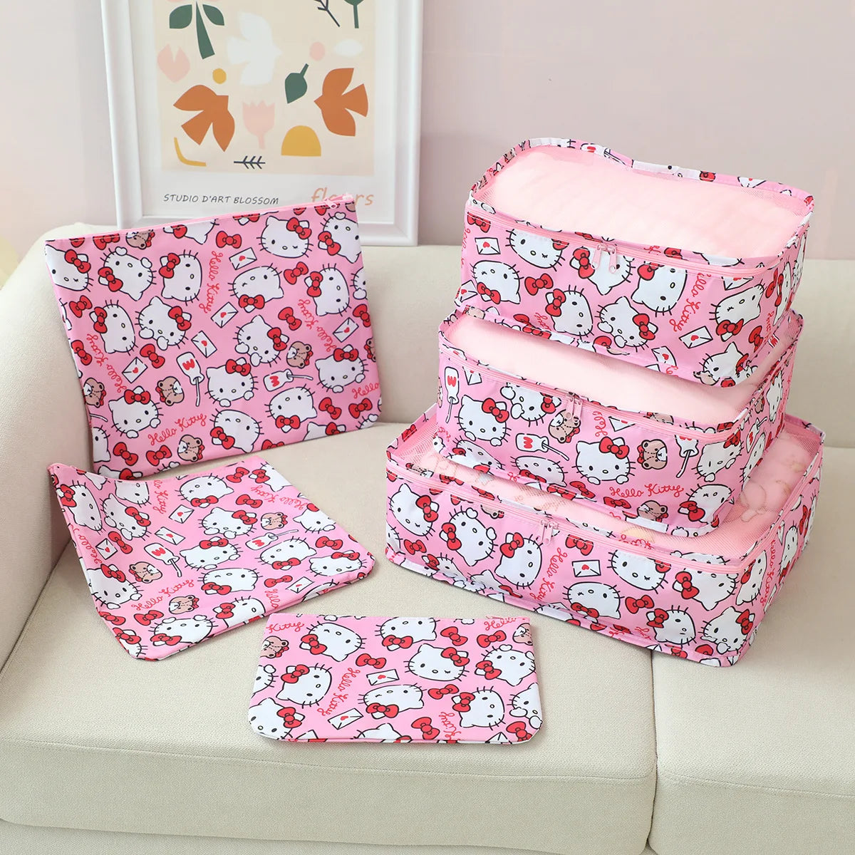 6PCS Hello Kitty Storage Box Cartoon Waterproof Travel Storage Bag Underwear Shoes Storage Organizing Bag