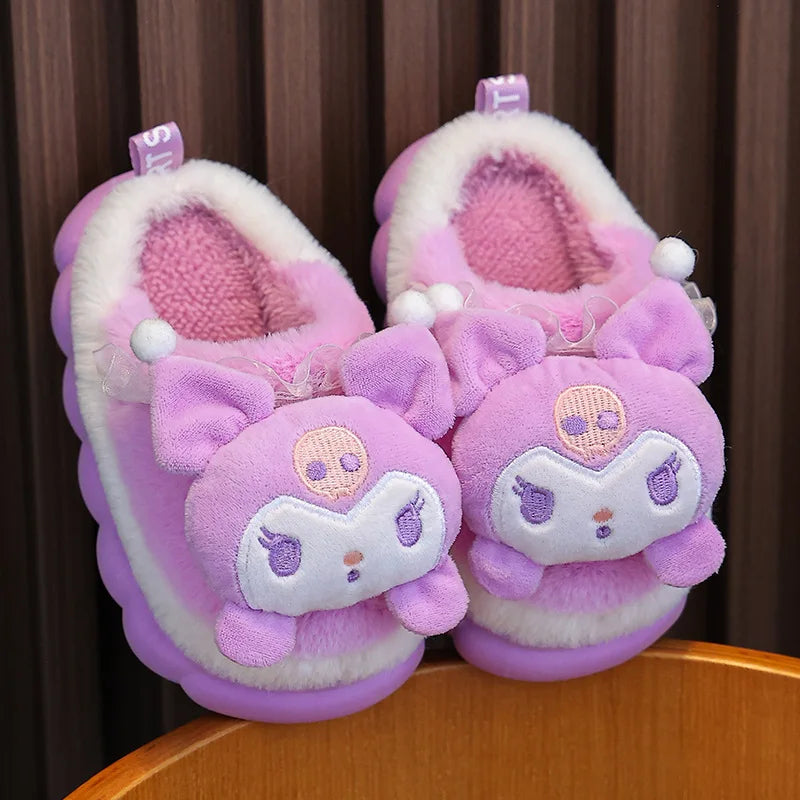 Sweet Family Winter Warm Slippers Cute Kawaii Sandals Kuromi My Melody Hello Kitty Soft Sole Shoes