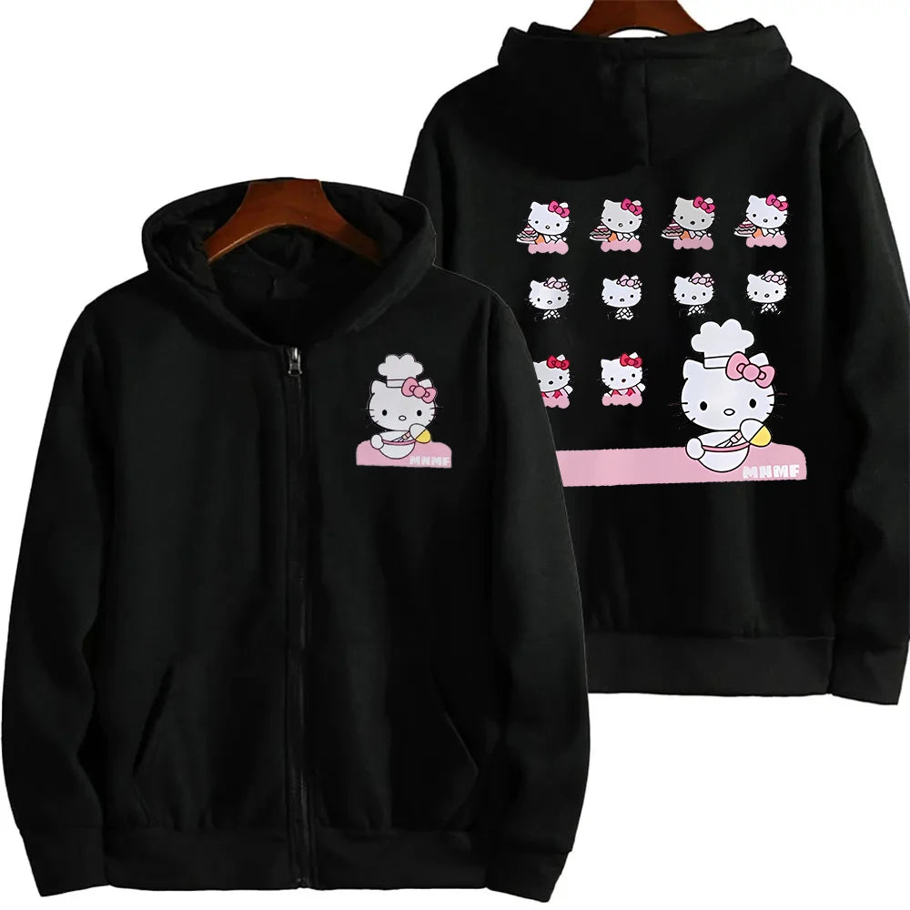 Anime Cute Printed Hoodies Women Cartoon Hello Kitty Y2k Korean Students Loose Sweatshirt Fashion Sweet Cardigan Clothing