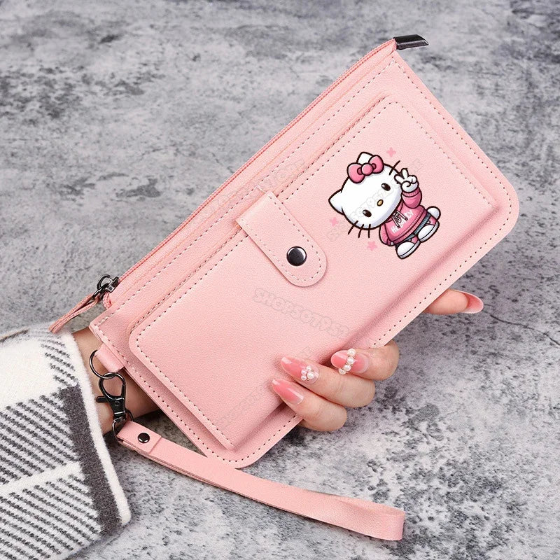 Hello Kitty Kuromi Women Wallets PU Leather Female Purse Multi-Cards Holder Coin Foldable Wallet Zipper Billfold Hipster Credit