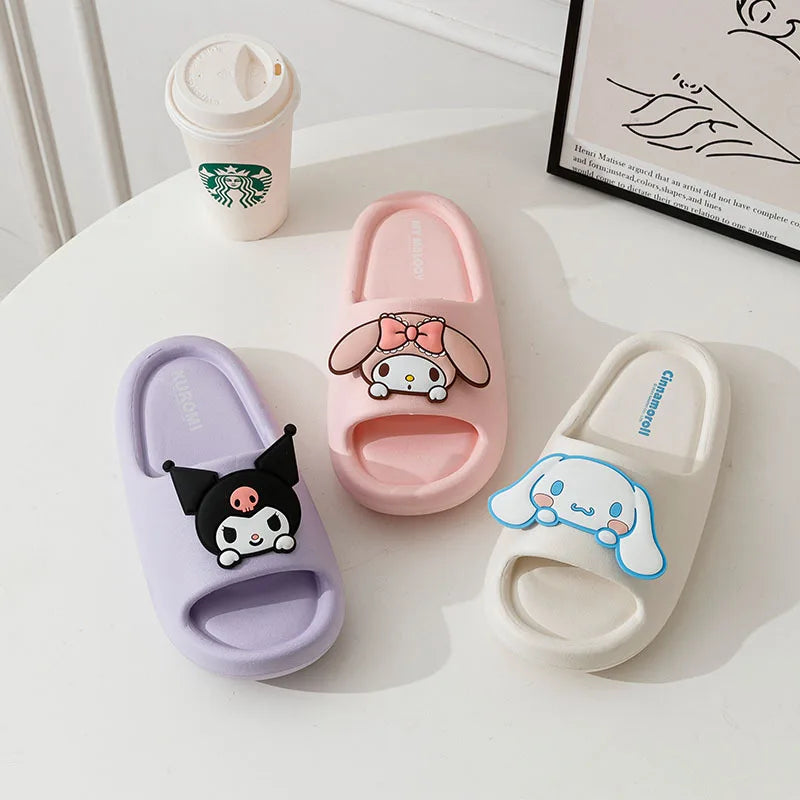 Family Slippers Cute Soft Lightnes Cloud Like In Door Slides Kuromi My Melody Pochacco Sweet Shoes For Kids EVA