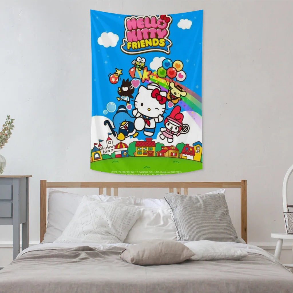 Cute Anime Sanrio Hello Kitty Kawaii Tapestries   Room Decoration Items Home Décor Bedroom Wall Decorating Cloth