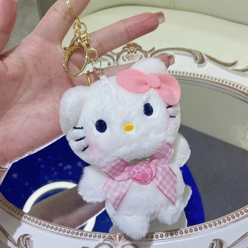 Kawaii Plush Keychain Toy Hello Kitty My Melody Kuromi Cinnamoroll Cartoon Student Backpack Pendant Decoration Girl Gifts