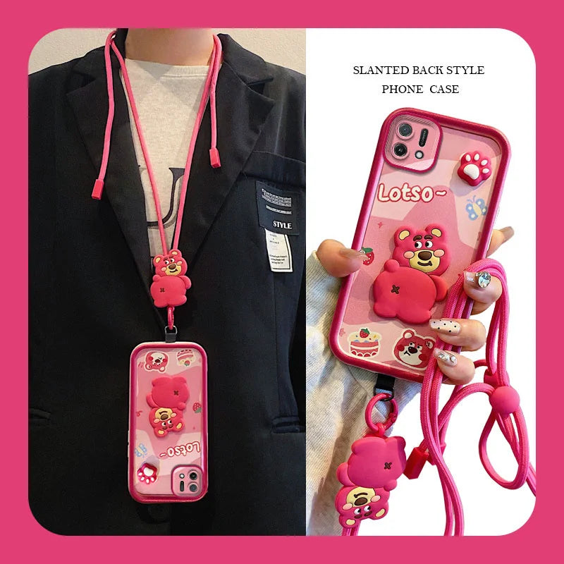 Crossbody 3D Cartoon Hello Kitty Kuromi Phone Case For iPhone 6 6S 7 8 Plus X Xs Max 11 Pro Max Lotso Bear Toy Strap Cover