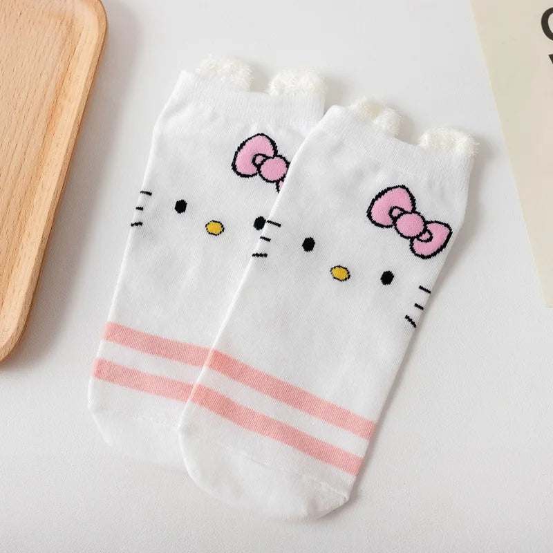 Socks Woman My Melody Kuromi Hello Kitty Calcetines Anime Character Cute Short Harajuku Cotton Casual Girls Socks