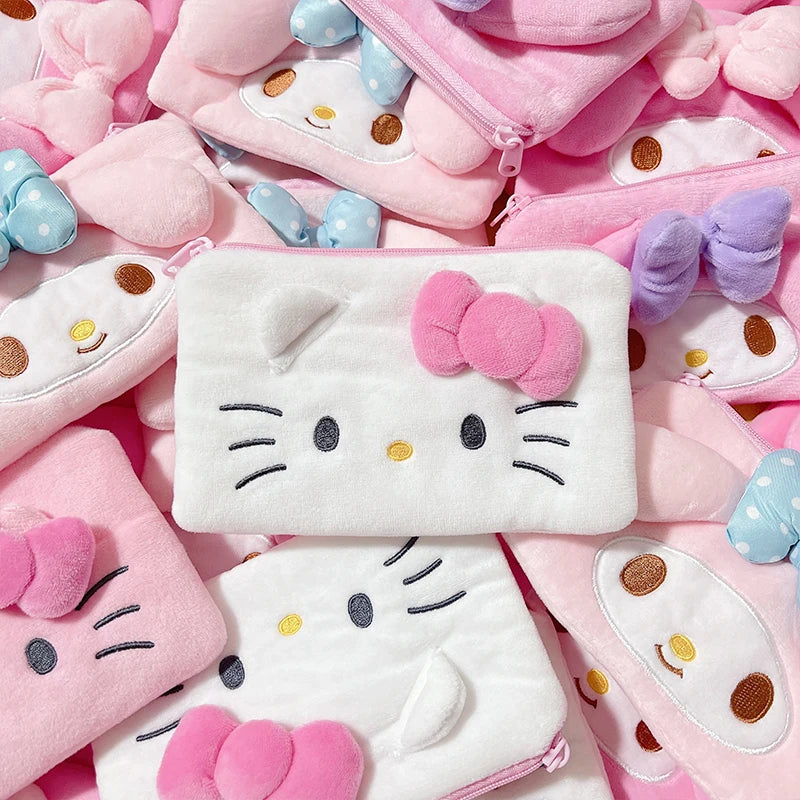 hello kitty cute my melody Melody plush toy coin purse storage bag polka dot bow anime girl birthday gift 16cm wholesale