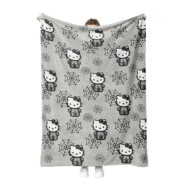 Hello Kitty Blanket Halloween Plush Ghost Cartoon Large Flannel Blanket New Cute Cotton Sofa Nap Bed Sheet Christmas Gift