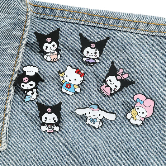 8 PCS Animal Hello Kitty Brooch Angry Princess Melody Lapel Pin Fashion Cinnamon Metal Badge Backpack Clothing Jewelry