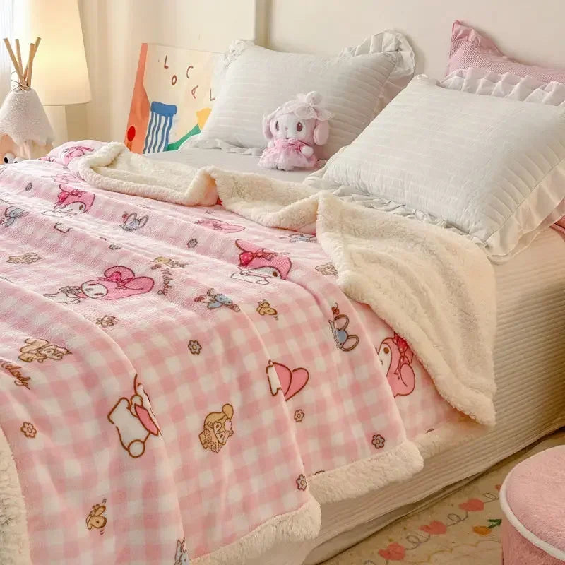 Cinnamoroll My Melody Anime Ins Milk Fleece Blanket Cute Hello Kitty Kawaii Warm Nap Sofa Cover Gifts for Kids