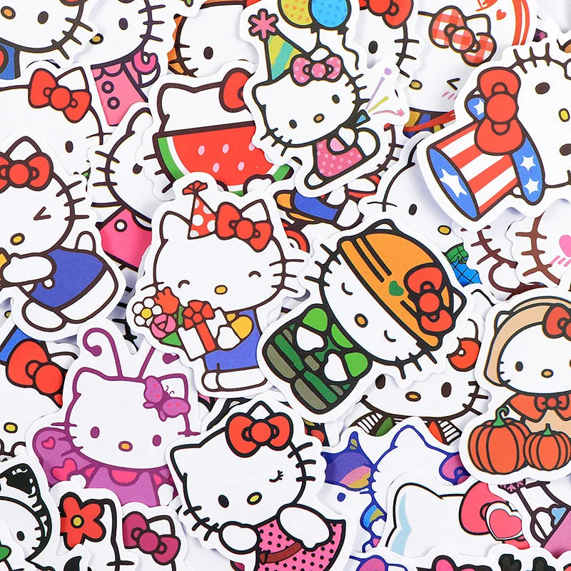 50/100Pcs Sticker Kawaii Hello Kitty Kuromi Melody Cinnamoroll Laptop Skin DIY Diary Stationery Stickers Kids Toys Gifts