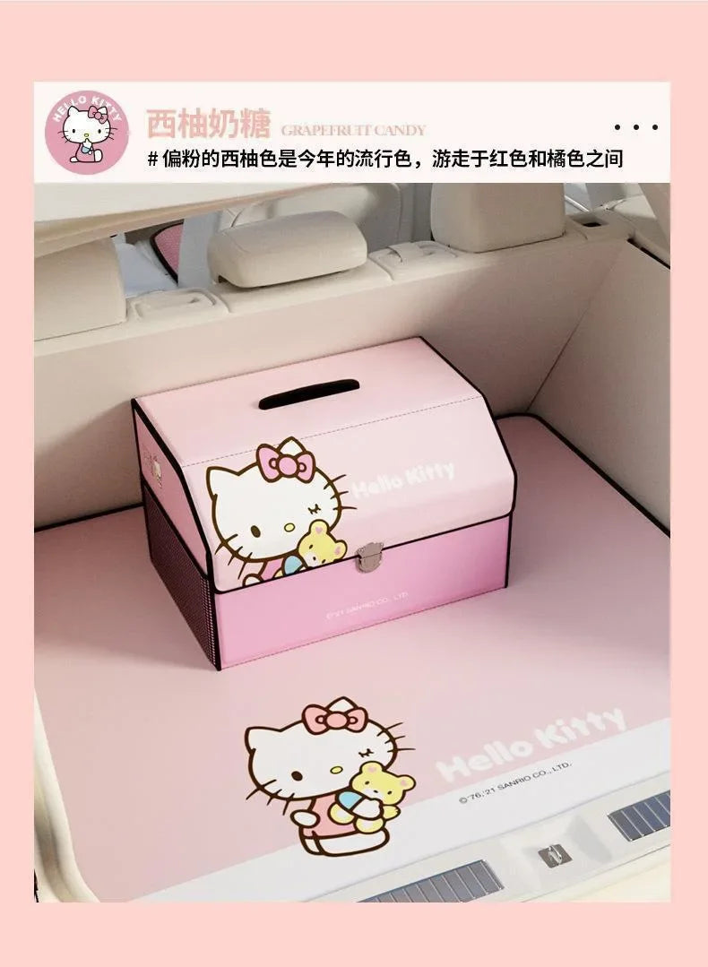 Sanrio Kawaii Hello Kitty Car Trunk Storage Box Anime Cartoon Lovely Fashion Exquisite Creative Waterproof Universal Storage Box