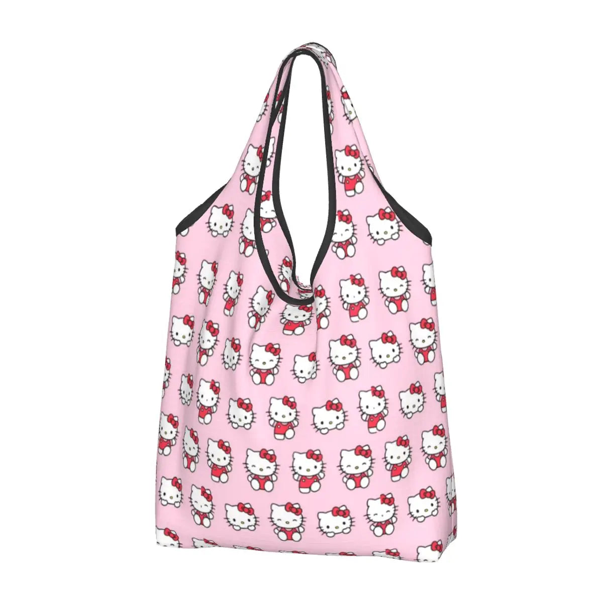 Custom Hello Kitty Groceries Shopping Bag Funny Shopper Shoulder Tote Bags Large Capacity Portable Handbag