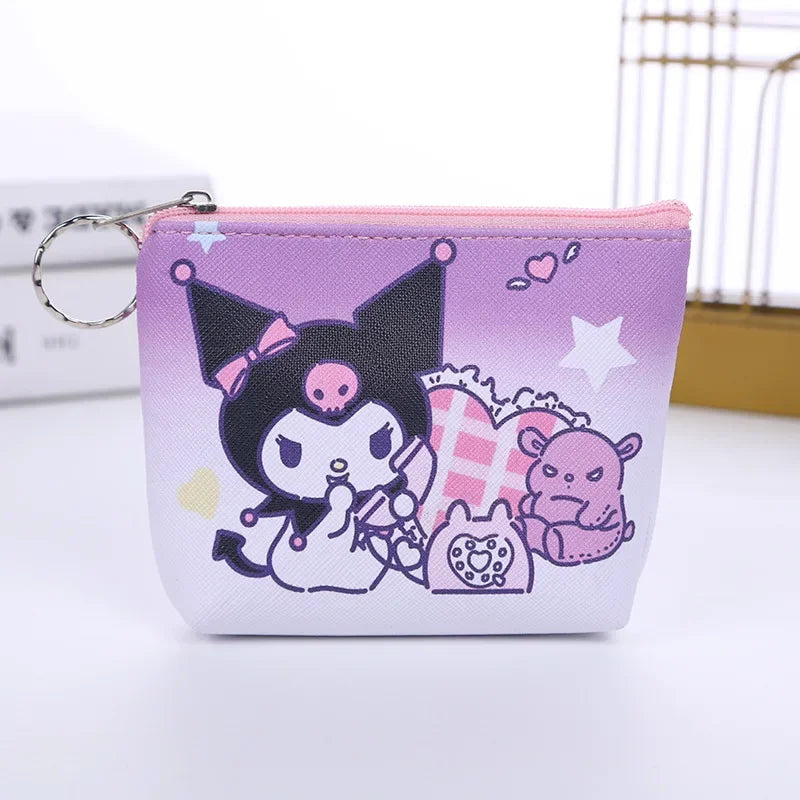 Hello Kitty Purse Coin Purses Cartoon Printed PU Melody Cute Wallet Bag Keychains Storage Bag Kuromi Kawaii Mini Pouch