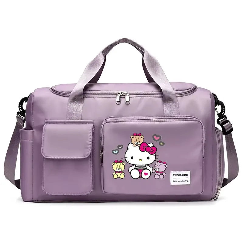 Hello Kitty Women Carry on Travel Bag Large Capacity Gym Weekend Duffle Bags Shoe Compartment Sport Fitness HandBag Girl Gift