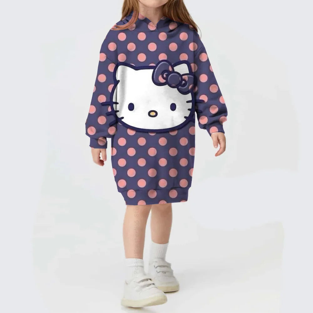 Hooded Dress For Girls Hello Kitty Kuromi print  Long Sleeve Winter Girls Dresses Hello Kitty Children Hoodies Casual Dress