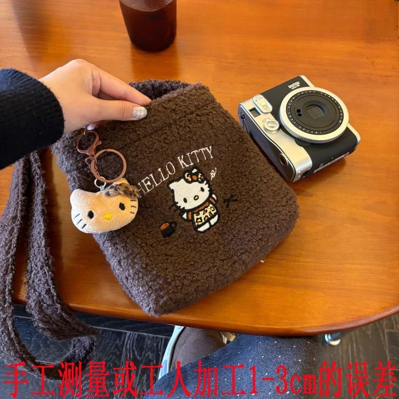 Hello Kitty Womens Shoulder Bag Small Soft Cute Cartoon Korean Popular Bag Plush Embroidery Kawaii Female Crossbody Bag