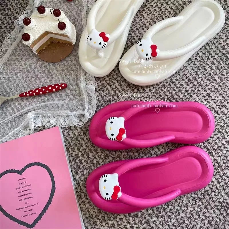 Hello Kitty Non-Slop Slipper Women Cute Cartoon Beach Style Seaside Summer Flip-Flops Kawaii Casual Outdoor Dating Sandal