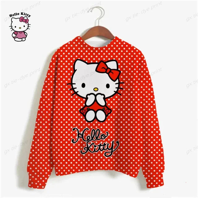 HELLO KITTY Sweatshirt Women Long Sleeve Sweatshirts Streetwear New Fashion Autumn Winter Cartoon Print Pullover Tops y2k