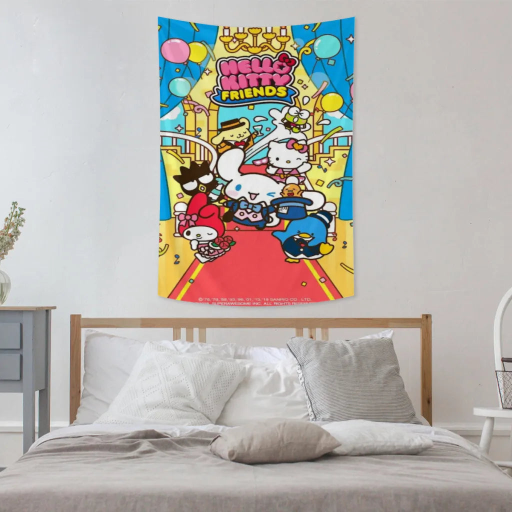 Cute Anime Sanrio Hello Kitty Kawaii Tapestries   Room Decoration Items Home Décor Bedroom Wall Decorating Cloth