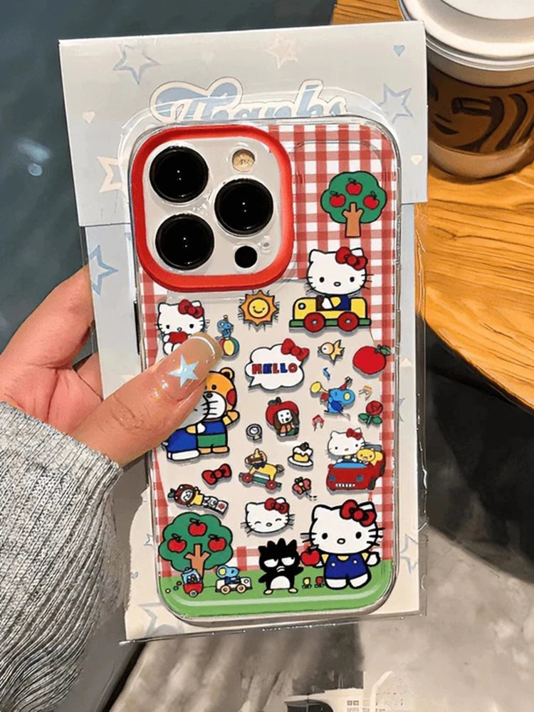 Kawaii Hello kitty Clear Space Phone Case for IPhone 11 12 13 14 15 16 Pro Max Mini X Xs XR 7 8 Plus Se2020 Transparent Cover