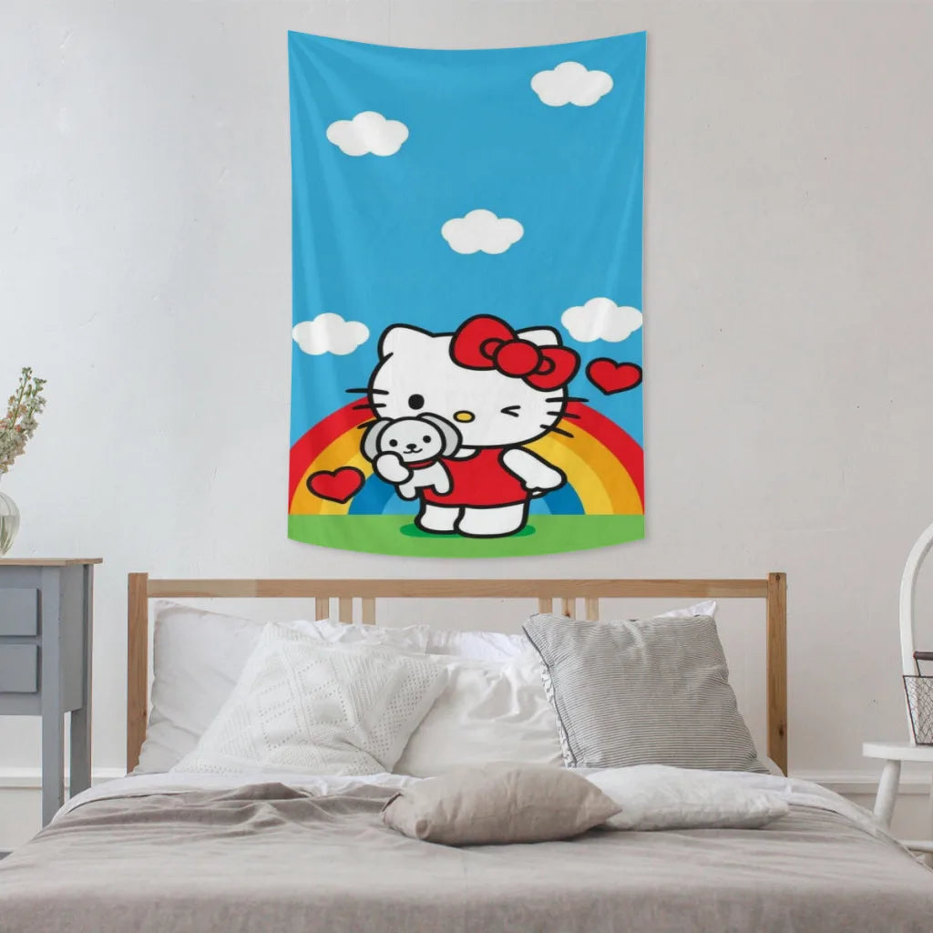 Cute Anime Sanrio Hello Kitty Kawaii Tapestries Room Decoration Items Home Décor Bedroom Wall Decorating Cloth