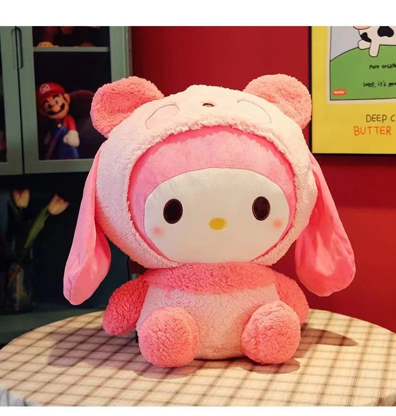 Large My Melody Turned Into A Panda Pillow Stuffed With Kawaii Doll Plush Toy Kuromi Hello Kitty Plush Gift.