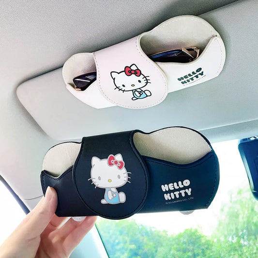 Kawaii Hello Kitty Anime Car Glasses Case Sun Visor Glasses Case Clip-On Sunglasses Multifunction Accessories Storage Hot