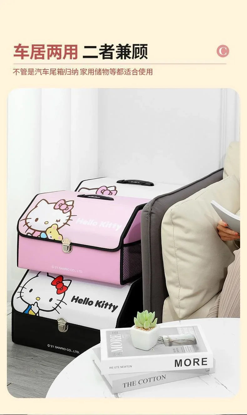 Sanrio Kawaii Hello Kitty Car Trunk Storage Box Anime Cartoon Lovely Fashion Exquisite Creative Waterproof Universal Storage Box