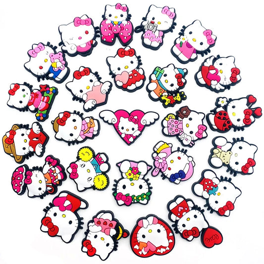 25 PCS Hello Kitty Series Cute Shoe Charms for Clogs Bubble Slides Sandals PVC Shoe Decorations Buckle Accessories for Kids