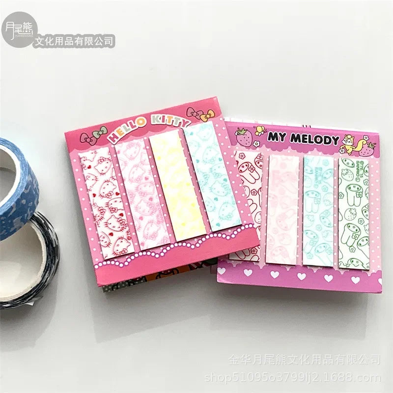 Anime Small Card Holder Index Sticker Hello Kitty My Melody Printed Rectangular Kawaii Color Note Sticker Label Sticker