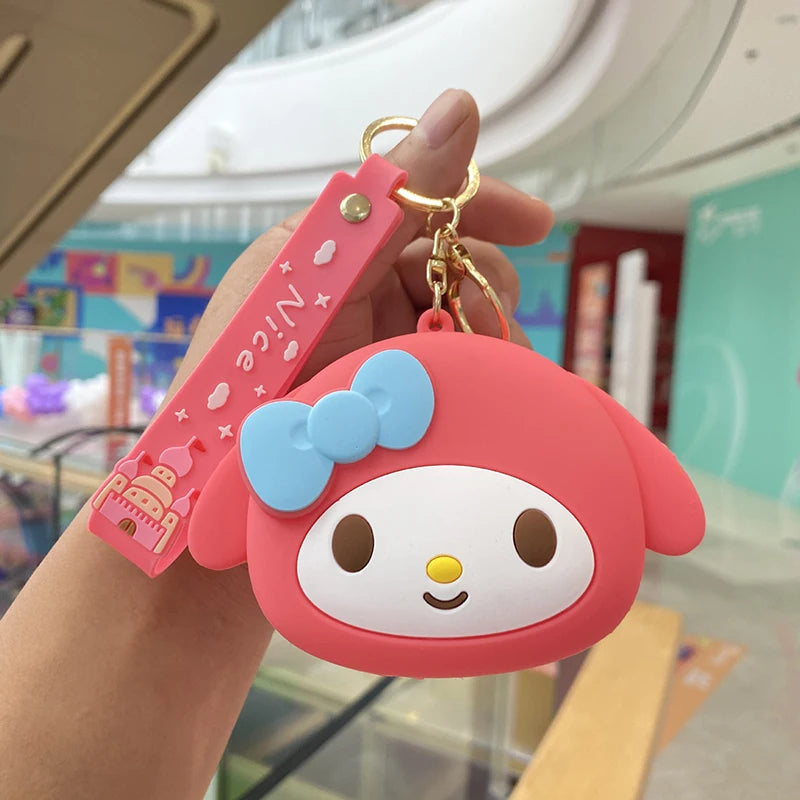 1PCS Kawaii Hello Kitty Kuromi Silicone Coin Purse Cinnamoroll Keychain Wallet Fashion Portable Keyring